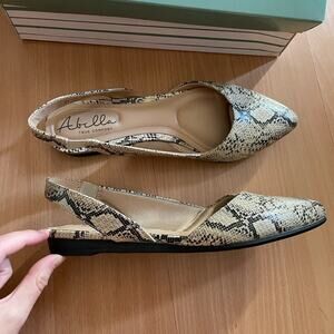 Abella Beige Snakeskin Slingback Flats